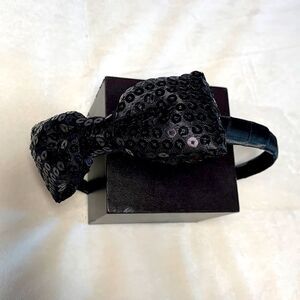 Girls Black Sequin and Ribbon Bow Tie Headband